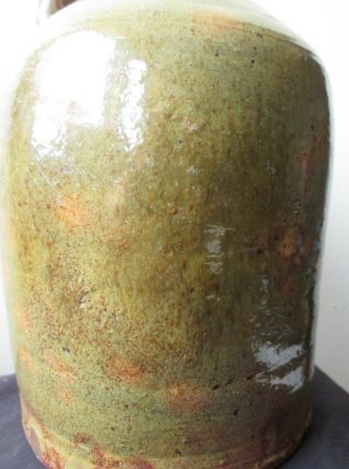 19th Century Antique American REDWARE Pottery Jug Spotted GREEN & ORANGE Glaze 8