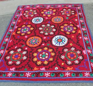 Antique Uzbek Vintage Red Suzani Wall Decor Handmade Embroidery 210 X 165 Cm