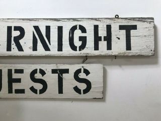 Great Antique 2 - sided wood black & white “Overnight Guests” Sign 6