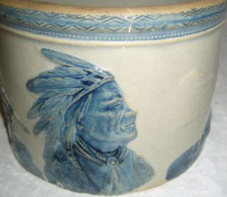 ANTIQUE c1903 SLEEPY EYE CHIEF BLUE SALT GLAZE STONEWARE BUTTER CROCK 7