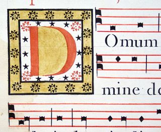 Illuminated Manuscript Antiphonal Leaf Italy C1778 Initial " D " Church Dedication