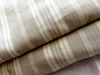 Long Length French Vintage Khaki Striped Ticking Fabric 58 X156 " Shabby Chic