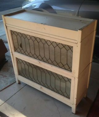 Antique Grand Rapids Furniture Mission Oak Barrister Bookcase Leaded Glass Doors 2