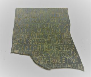 Ancient Roman Military Diploma Plaque Fragment Important Inscriptions 200 - 300ad
