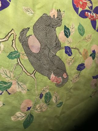 Antique Chinese Silk Embroidered Cloth,  monkey,  deer Birds off Paradise/blossom 6