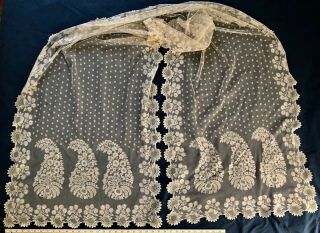 Long early 1800s needlerun embroidered net lace Paisley Shawl COSTUME COLLECT 10