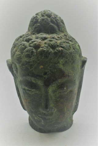 Ancient Gandharan Bronze Statue Fragment Head Of Buddha 200 - 300ad