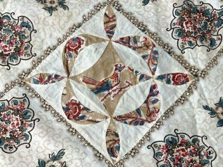 Early C 1830 - 40s Pa Quilt Top Fabric Study Broderie Perse Bird Fabri