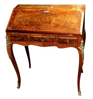 Antique French Louis Xv Style Gilded Burlwood Ladies Secretary Desk