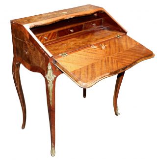 Antique French Louis XV Style Gilded Burlwood Ladies Secretary Desk 2