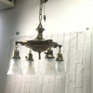 Antique Pan Chandelier 4 Arm Brass Ceiling Light Fixture