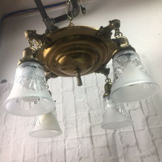 Antique Pan Chandelier 4 Arm Brass Ceiling Light Fixture 9