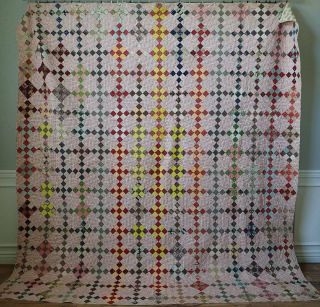 EARLY 19th c Antique PA Fabric Sampler QUILT 106x102 