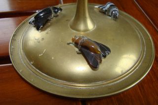 BRASS CANDLESTICKS WITH AGATE HOUSE FLIES - - SCOTTISH ARTS AND CRAFTS - - 6