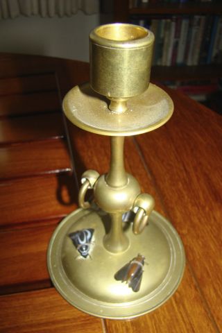 BRASS CANDLESTICKS WITH AGATE HOUSE FLIES - - SCOTTISH ARTS AND CRAFTS - - 7