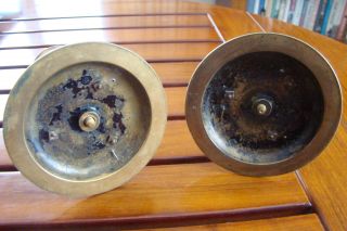 BRASS CANDLESTICKS WITH AGATE HOUSE FLIES - - SCOTTISH ARTS AND CRAFTS - - 8