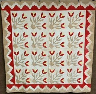 Early Antique Turkey Red Tulips Quilt Border Applique