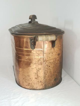 Vintage Heavy Gauge Copper Boiler Wash Tub w/ Wood Handles & Galvanized Lid 4
