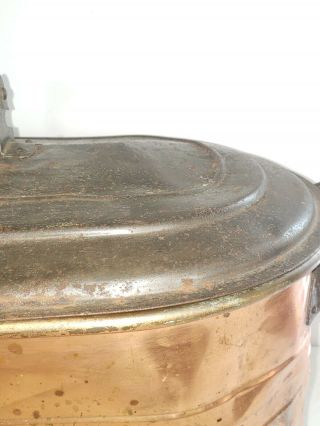 Vintage Heavy Gauge Copper Boiler Wash Tub w/ Wood Handles & Galvanized Lid 7