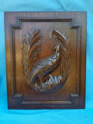 Antique French: Carved Panel,  Bird Woodcock,  Architectural Solid Oak (2)