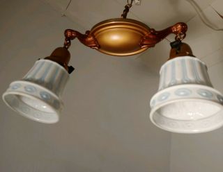 Antique Restored 1920 ' s 2 Lights Pan Style Art Deco Ceiling Lamp antique shades 7