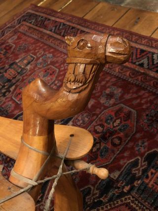 Antique Wooden Hand Carved Leather Camel Saddle Vintage Celal Aykut Turkey 7