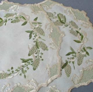 10 Antique 10 " Linen Doilies Hand Embroidered Society Silk Flowers Clover,  Bows