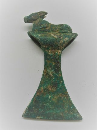 Circa 1200 - 800bc Ancient Luristan Bronze Axehead Very Rare With Recumbant Ram