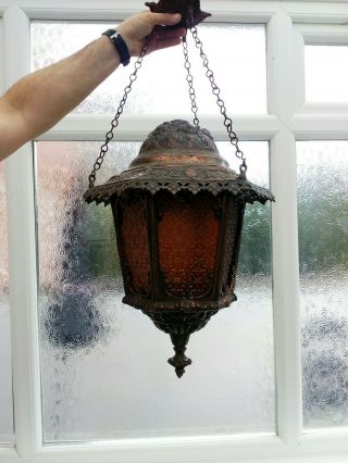 Victorian Amber Glass Outdoor Hanging Pendant Lantern Large