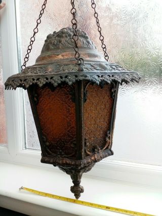 Victorian Amber Glass Outdoor Hanging Pendant Lantern Large 2