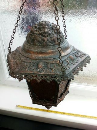 Victorian Amber Glass Outdoor Hanging Pendant Lantern Large 3