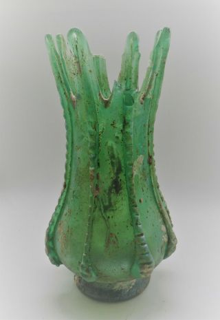 Ancient Roman Green Glass Iridescent Large Vase 200 - 300ad