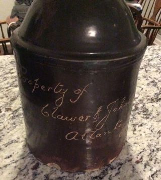 Antique Stoneware Whiskey Jug Marked Property Of Clawer & Johnson Atlanta Ga 9