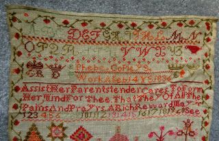 ANTIQUE EARLY 19TH C SILK THREAD EMBROIDERY SAMPLER DATED 1836 3