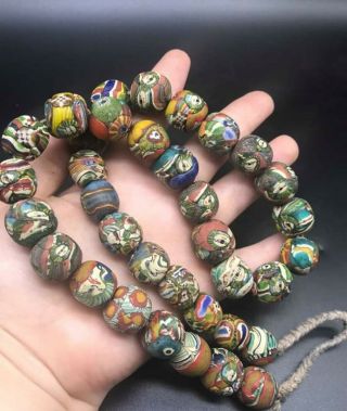 Very Antique Old Roman Mosic Glass Differnt Face Colourfull Beads Neckless