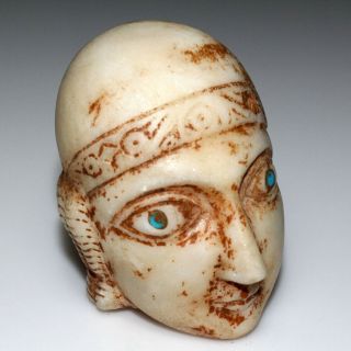 SCARCE ROMAN MARBLE MALE HEAD WITH BLUE STONE EYE - FROM STATUE CIRCA 200 - 300 AD 2