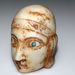 SCARCE ROMAN MARBLE MALE HEAD WITH BLUE STONE EYE - FROM STATUE CIRCA 200 - 300 AD 3