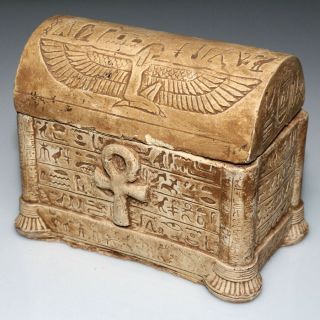 Museum Quality Roman Era Egyptian White Stone Decorated Safe Box Circa 100 - 400 A