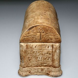 MUSEUM QUALITY ROMAN ERA EGYPTIAN WHITE STONE DECORATED SAFE BOX CIRCA 100 - 400 A 4