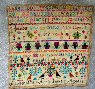 Antique 19th Century Berlin Wool Work Embroidery Sampler Dated 1878.