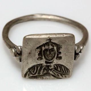 Stunning Byzantine Empire Silver Seal Ring King Leo V Depiction Circa 800 - 900 Ad