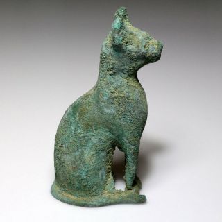CIRCA 1000 - 500 BC EGYPTIAN BRONZE CAT GODDESS STATUE - LARGE SIZE 3
