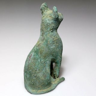 CIRCA 1000 - 500 BC EGYPTIAN BRONZE CAT GODDESS STATUE - LARGE SIZE 4