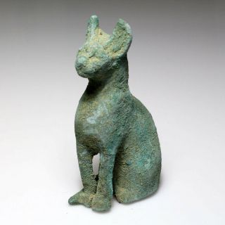 CIRCA 1000 - 500 BC EGYPTIAN BRONZE CAT GODDESS STATUE - LARGE SIZE 6