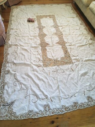Omg Gorgeous 1900 Italian Lace Tablecloth Cotton Netting 114x68.  5 D