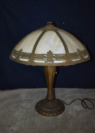 Gorgeous Best Large Antique Slag Glass Panel Table Lamp - Ornate Design