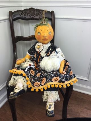 Primitive Folk Art Ooak Shabby Pumpkin Doll