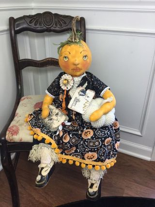 Primitive Folk Art OOAK Shabby Pumpkin Doll 3