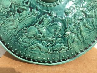 Turquoise Majolica Parade Shields with Battle Scenes,  19th Century 10