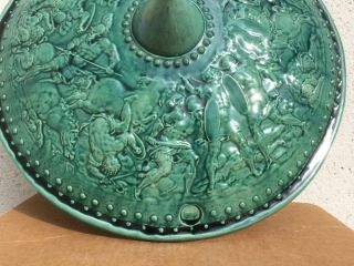 Turquoise Majolica Parade Shields with Battle Scenes,  19th Century 2